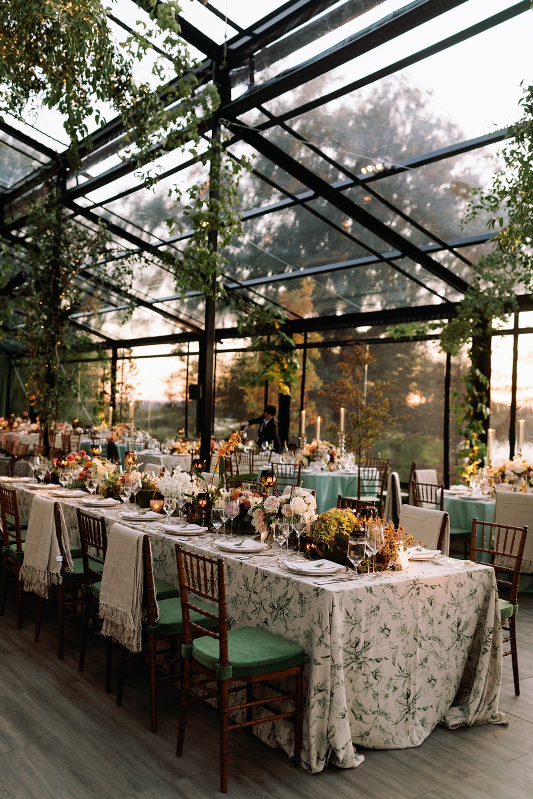 Greenhouse tented reception for a Hudson Valley private estate wedding